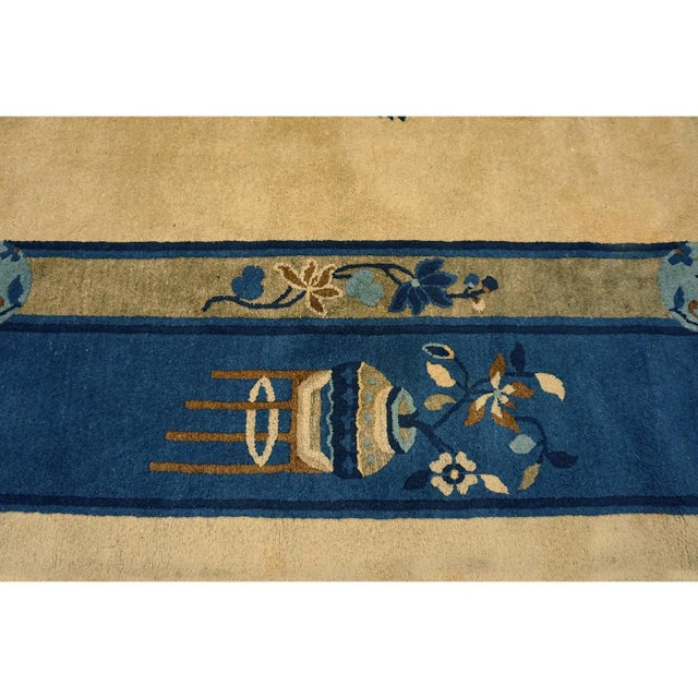 1920s 1920s Rectangle Beige Field Vase Medallion Antique Chinese Peking Knotted Rug For Sale - Image 5 of 5