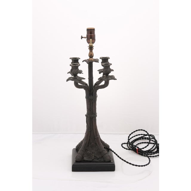 Wood Early 20th Century Bronze Art Nouveau Bamboo & Floral Motif Lamps, France - a Pair For Sale - Image 7 of 7