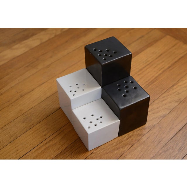 Black Set of 4 Modernist Sculptural Black & White Ceramic Cube Block Sculptures Vases For Sale - Image 8 of 12