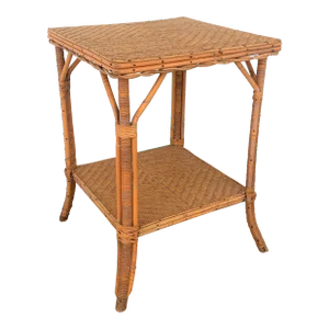Antique French Wicker, Rattan & Bamboo Side Table by Maison Perret Vibert