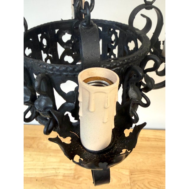 Metal Addison Mizner Style Spanish Colonial Wrought Iron Four-Light Chandelier For Sale - Image 7 of 18