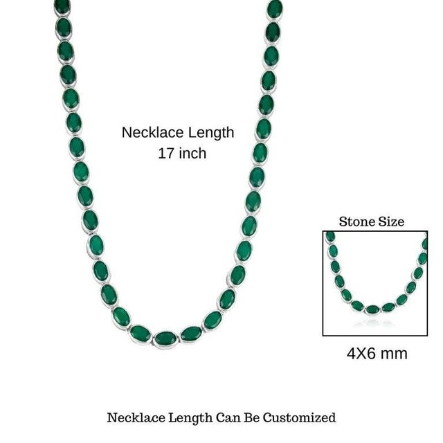 21.78 Carat Green Onyx Bezel-Set Gemstone Tennis Necklace- 925 Sterling Silver Jewelry For Sale - Image 10 of 12