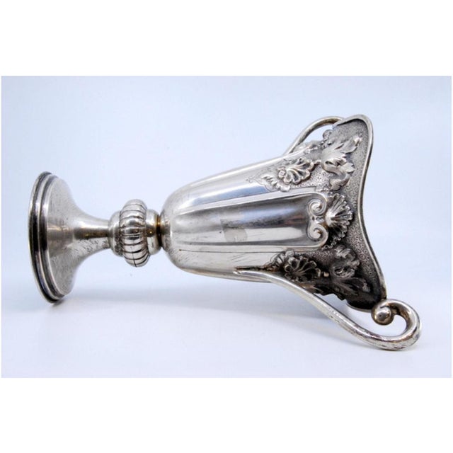 Silver Vase in Embossed Silver with Shells, Garlands, Fluting and Openwork Handles For Sale - Image 8 of 10