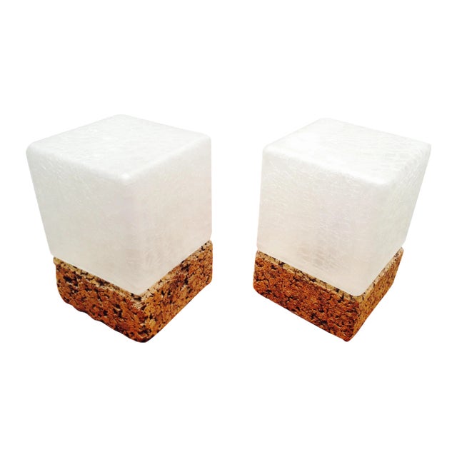 Ice Cube Crackled Glass Table Lamps - A Pair For Sale