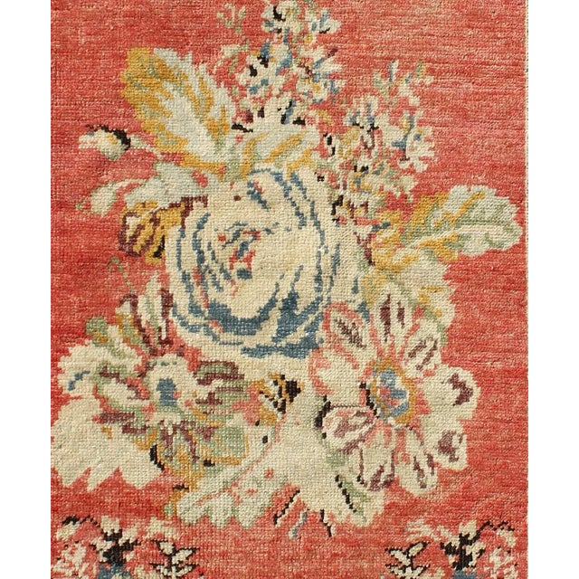 Vintage Turkish Oushak Carpet With Bouquets of Colorful Flowers in Red and Teal 3'9"x5'5" For Sale - Image 4 of 6
