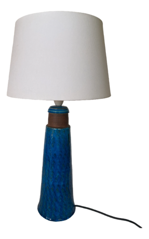 Danish Sculptural Stoneware Table Lamp in Terracotta and Cobalt Blue by Nils Kähler, 1950s