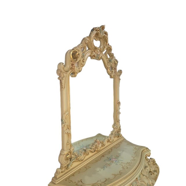 Cream Late 20th Century Italian Silik Rococo Revival Hand Painted Bombe Dresser With Mirror For Sale - Image 8 of 12