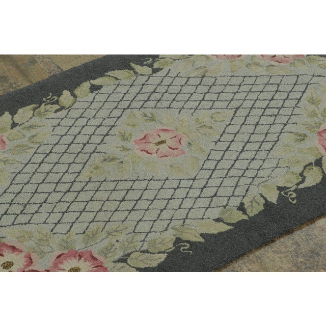 Rug & Kilim Antique Hooked Rug With Multicolor Floral Medallion & Vine Border - Rug & Kilim For Sale - Image 4 of 6