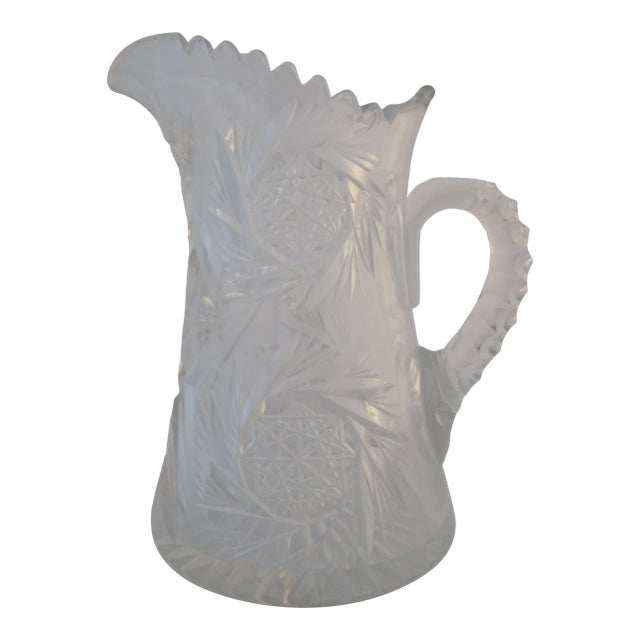 American Brilliant Period Clear Cut Glass Water Pitcher Carafe For Sale