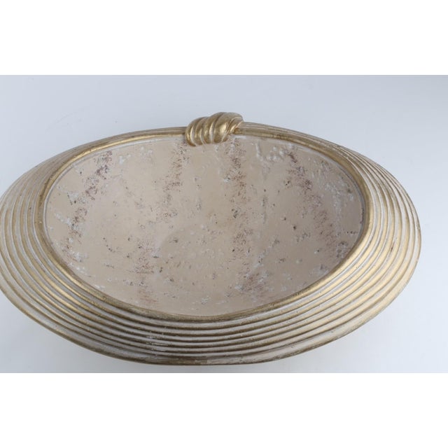 Jaru Travertine Stone Vintage Beige Decorative Gold Trim Bowl For Sale - Image 4 of 14