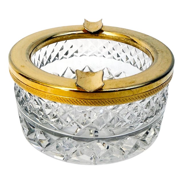 Mid-Century Modern Vintage French Baccar Diamond-Cut Crystal Ashtray With Gilded Rim For Sale - Image 3 of 7