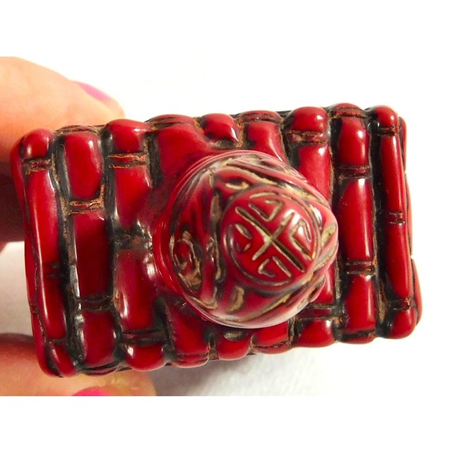 Vintage Mid Century Miniature Chinese Carved Cinnabar Snuff Bottle For Sale - Image 9 of 11