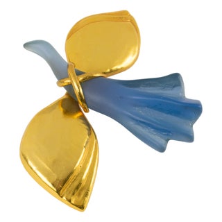Antigona Paris Gilt Metal and Blue Resin Bird Brooch For Sale