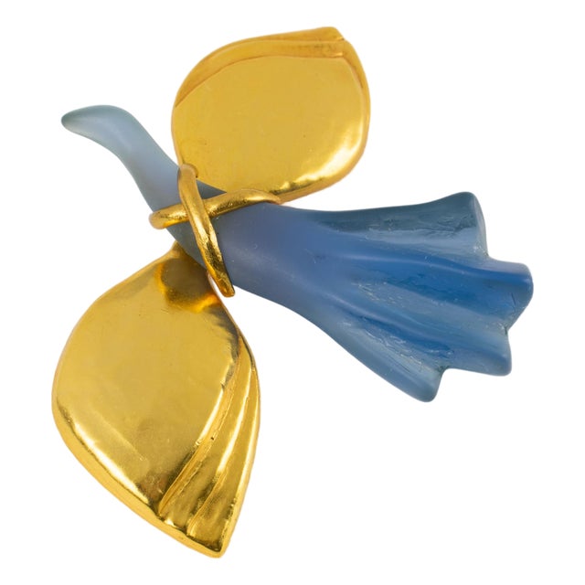 Antigona Paris Gilt Metal and Blue Resin Bird Brooch For Sale