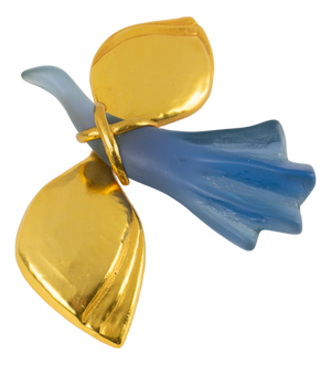Antigona Paris Gilt Metal and Blue Resin Bird Brooch