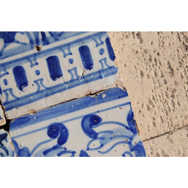 Ceramic Antique Blue & White Set of Four Tiles, Portuguese, 17th Century For Sale - Image 7 of 12