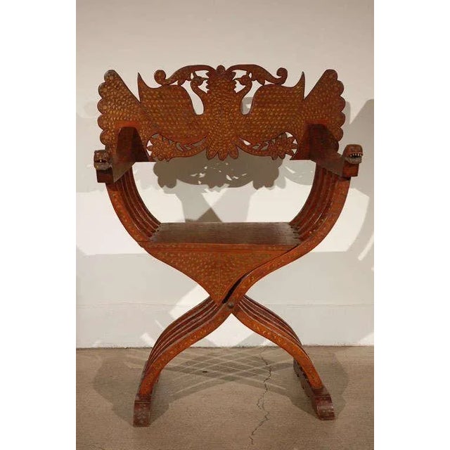 19th Century Anglo-Indian Brass Inlaid Savonarola Chair With Peacocks For Sale - Image 9 of 12