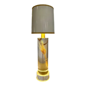 French Floating Wheat Stalk in Acrylic Cylinder Table Lamp