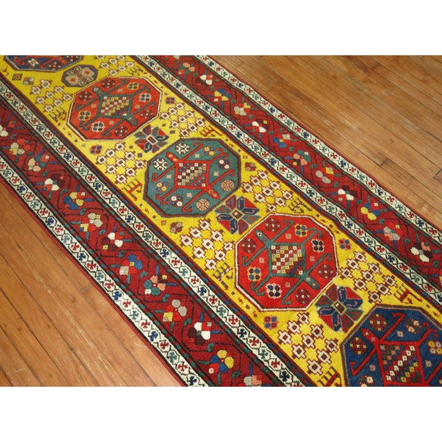 Early 20th Century Sunny Yellow Handwoven Early 20th Century Antique Karabagh Caucasian Runner For Sale - Image 5 of 18