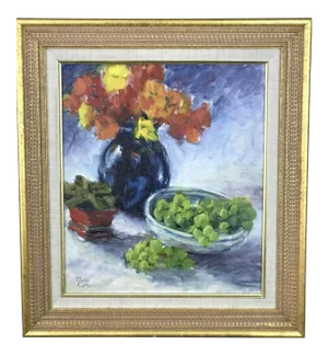 Oregon Contemporary Artist Thomas Cogley Grapes Flowers Still Life Oil Painting