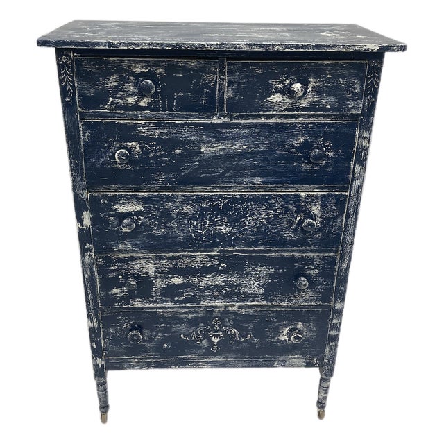 Antique Painted Pine Chest of Drawers With Distressed Finish For Sale