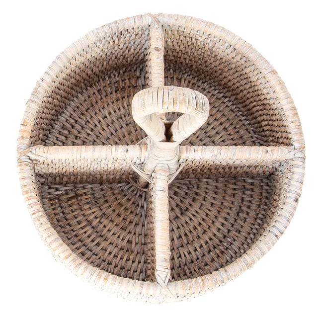 Artifacts Rattan Round 4 section Caddy/Cutlery Holder in White Wash For Sale - Image 4 of 5