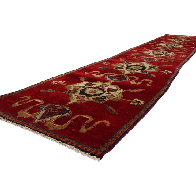 53870 Vintage Red Turkish Oushak Rug Runner, 03'01 x 17'03. Turkish Oushak carpet runners are long, narrow rugs woven in...