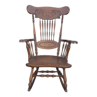 1950s Anglo Inglo-Indian Carved Walnut Rocking Chairs For Sale