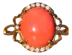 The 33rd Avenue: Natural Coral and Diamond Ring in Yellow Gold