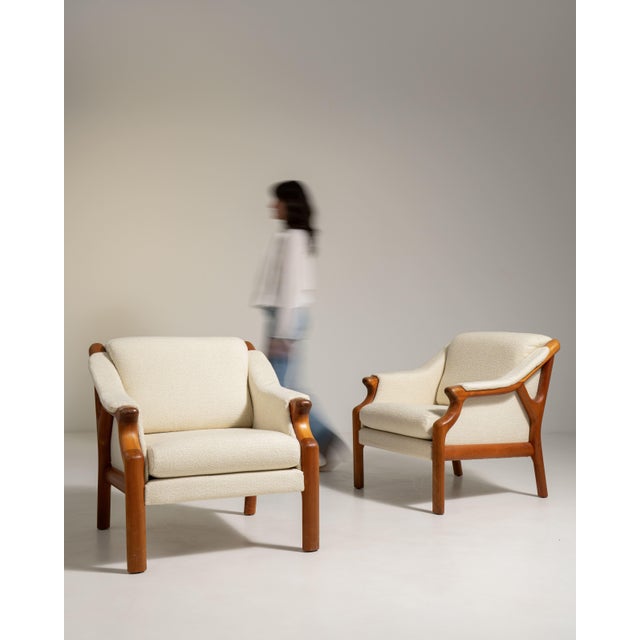 Pair of Danish Modern Bouclé Upholstered Armchairs, Antique, Denmark, Circa 1970 For Sale - Image 10 of 13