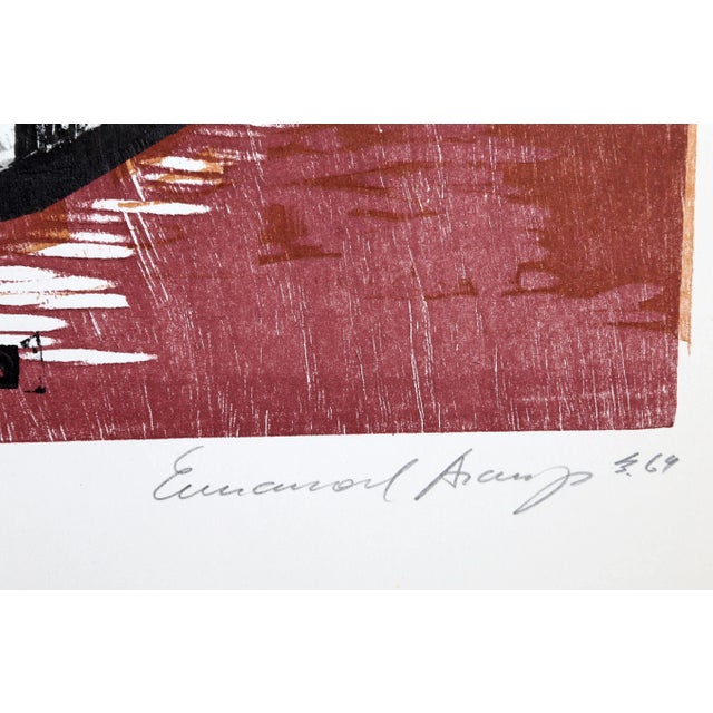 Modern Street Scene with Church II from the Bahia Portfolio, Emanoel Araujo Linocut For Sale - Image 3 of 4