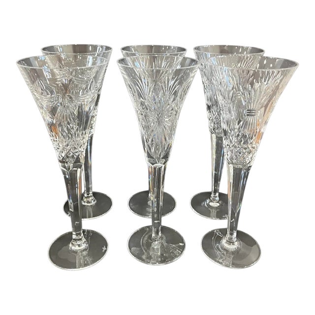 1990s Waterford Crystal Toasting Flutes - Set of 6 For Sale
