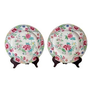 Pair Antique Chinoiserie Style Georgian Hicks & Meigh Ironstone Plates For Sale