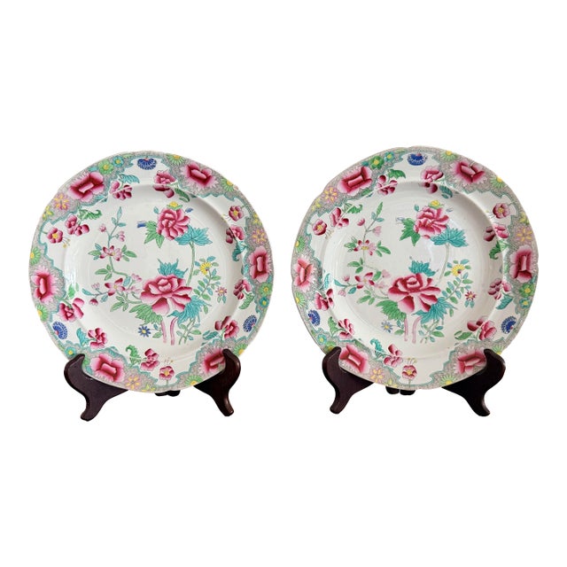 Pair Antique Chinoiserie Style Georgian Hicks & Meigh Ironstone Plates For Sale