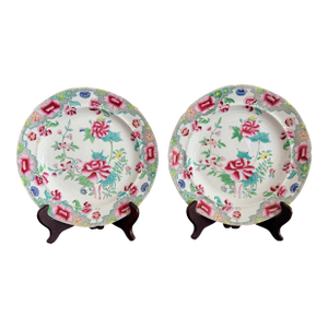 Pair Antique Chinoiserie Style Georgian Hicks & Meigh Ironstone Plates