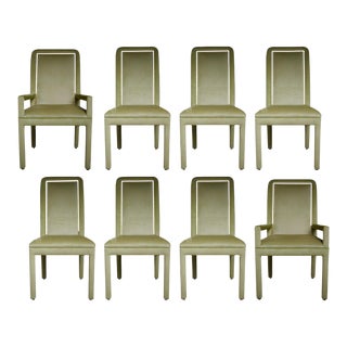 Velvet & Brass Detail Dining Chairs - Set of 8 For Sale