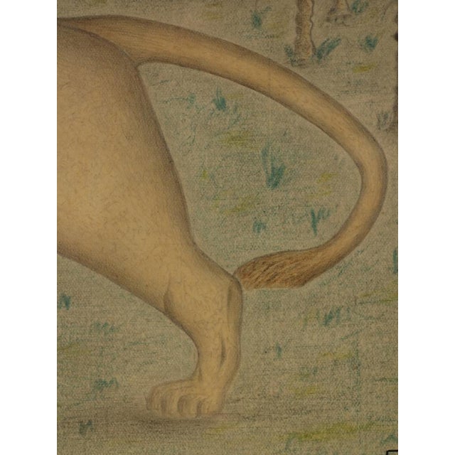 French Artist, Study of a Lion in a Palm Jungle, 1870, Colored Pencil on Paper For Sale - Image 8 of 17