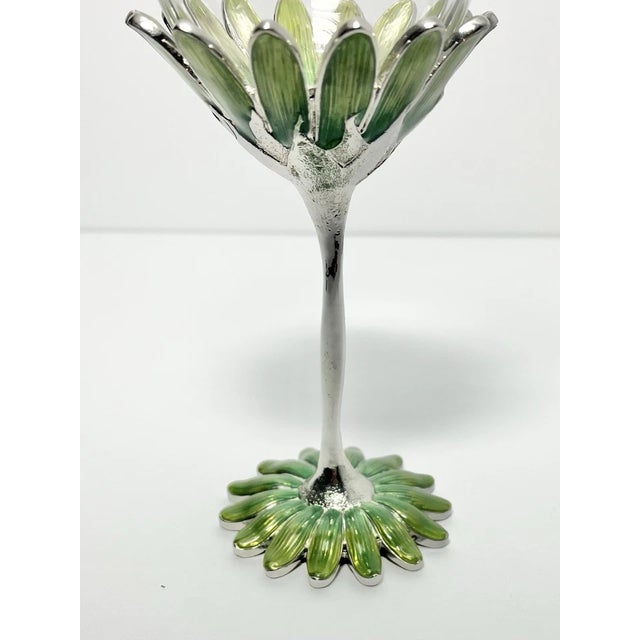 Forever International Green Enamel Metal Flower Wine Glasses - Set of 4 For Sale - Image 4 of 9