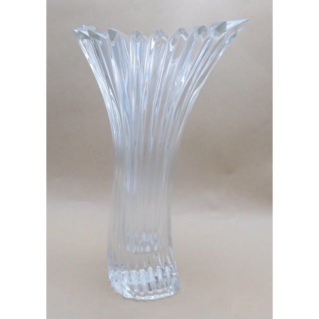 Late 20th Century Mikasa Crystal Diamond Fire 8.25” Flower Vase Curved Stem Art Deco Style Japan For Sale - Image 4 of 6