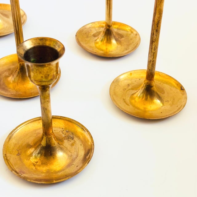 Graduated Brass Candlestick Holders - Set of 7 For Sale - Image 9 of 12