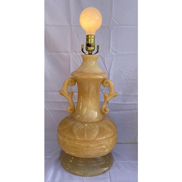 1950s Vintage Carved Alabaster Stone Table Lamp For Sale - Image 11 of 11