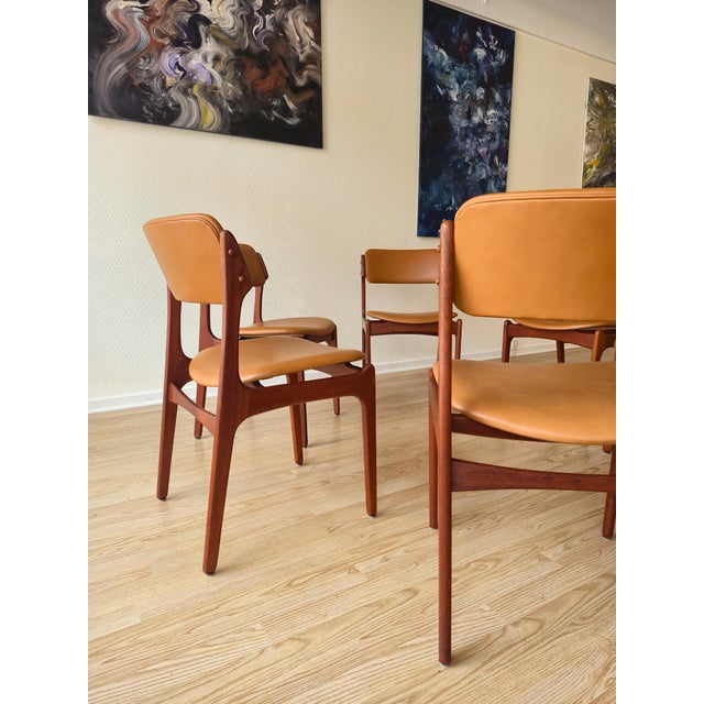 Model Od49 Dining Chairs in Teak and Cognac Italian Leather by Erik Buch for Oddense Maskinsnedkeri / O.D. Møbler, Denmark, 1960s, Set of 6 For Sale - Image 11 of 13