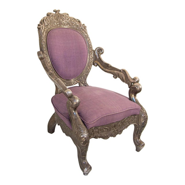 Antique Anglo-Indian Silver-Clad Repoussé Throne Armchair, India, Circa 1890 For Sale