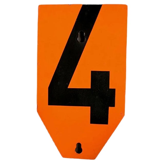 Vintage Enameled Metal Sign Number 4, 1950s For Sale