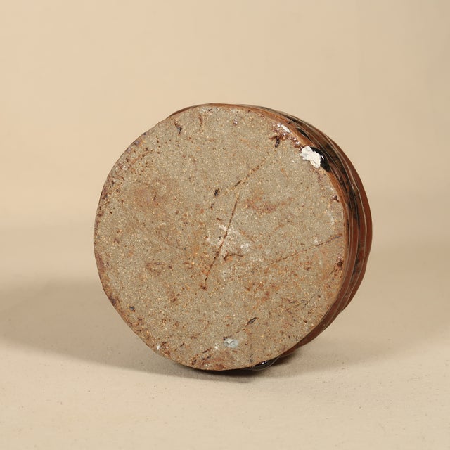 Hand-Thrown Sculptural Wabi Sabi Studio Stoneware Vessel With Iron Red and Charcol Glaze For Sale - Image 11 of 11