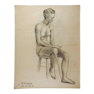 1950s Studio Drawing Seated Female Figure For Sale