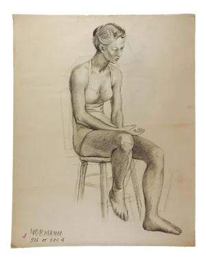 1950s Studio Drawing Seated Female Figure