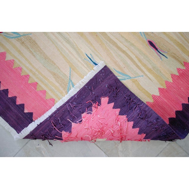 Turkish Silk Rug Kilim Hand Woven Tulips Motif Oushak Area Rug - 3′11″ × 5′7″ For Sale - Image 13 of 17