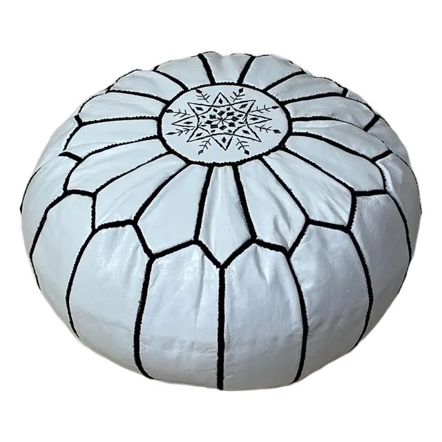 Contemporary Moroccan Leather Pouf Ottoman Cover For Sale