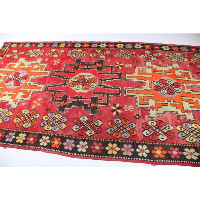 Authentic Handwoven Kars Kilim -Vibrant Naturally Dyed 100% Wool Kilim Rug For Sale In Tampa - Image 6 of 12